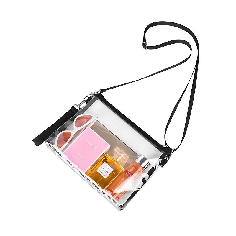 TEMU High Quality Pvc Transparent Crossbody Bag With Adjustable Strap & Wrist Strap - Portable Zipper Closure Handbag Suitable For Travel, Outdoor,