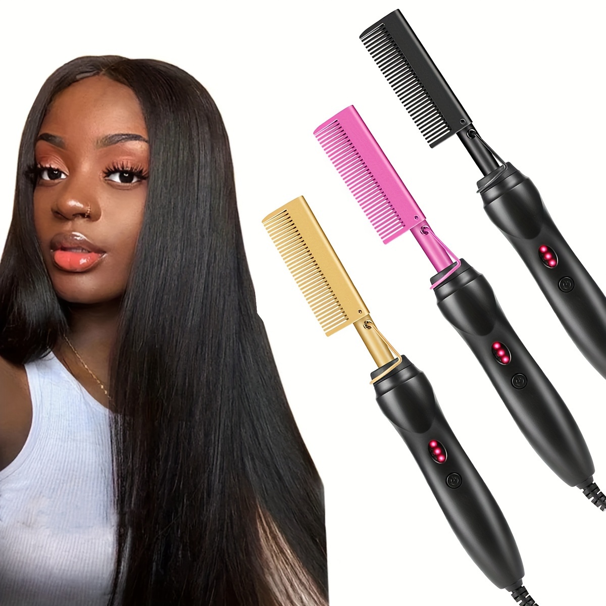 

Hot Comb Hair Straightener Portable Ceramic Curler, Comb Heat Press Curl/straight Hair Styling Brush For Hair Beard Wig Wet And Dry Hair Styling Tools