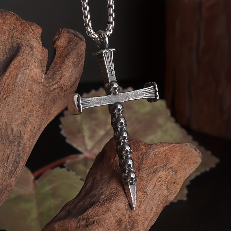 Image of Skull And Cross Nails Gothic Pendant, Trendy Additions For Men And Women, Amulet Necklace, Great Gift