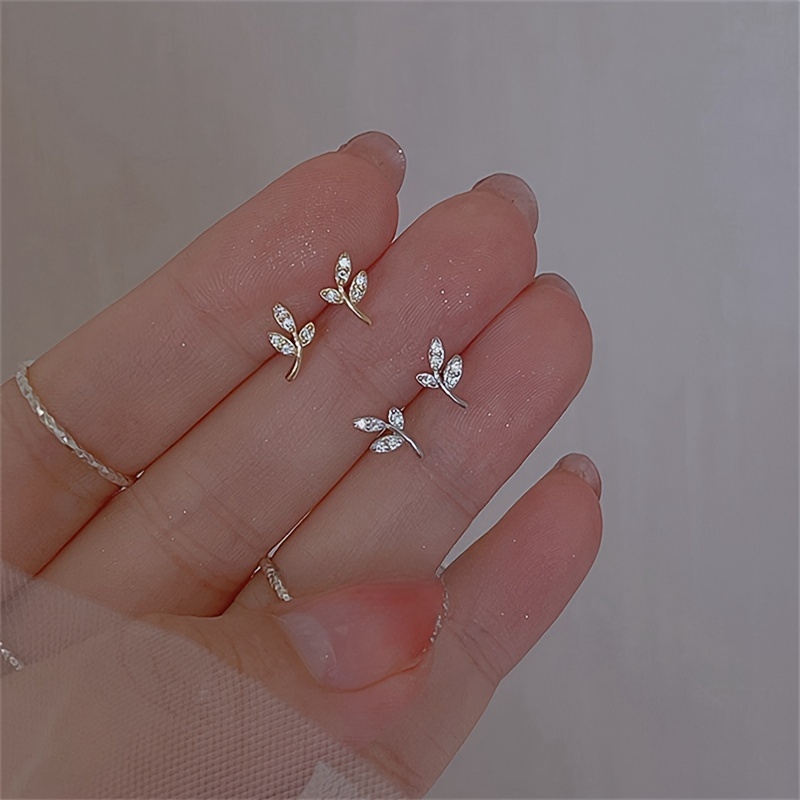 Brass Olive Branch Earrings with Synthetic Cubic Zirconia