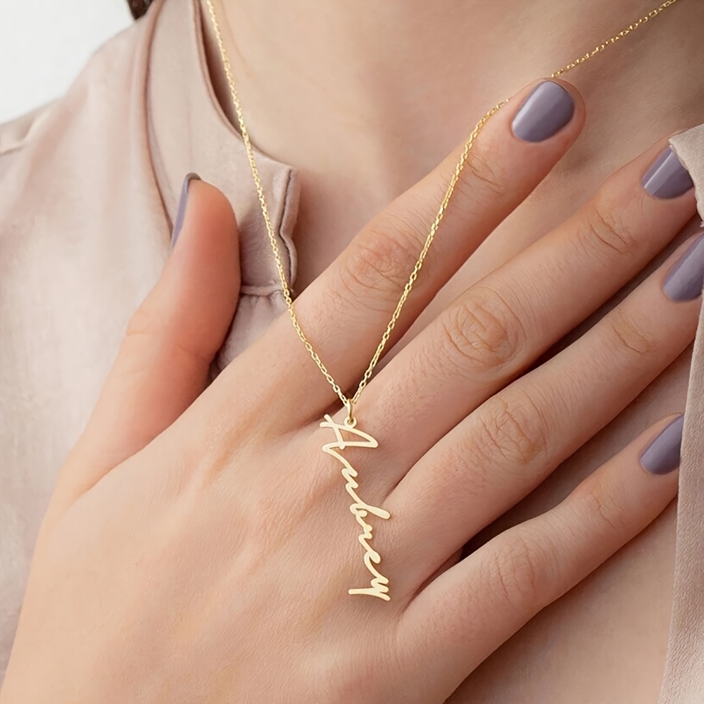 Women's Personalized Vertical Signature Pendant Necklace