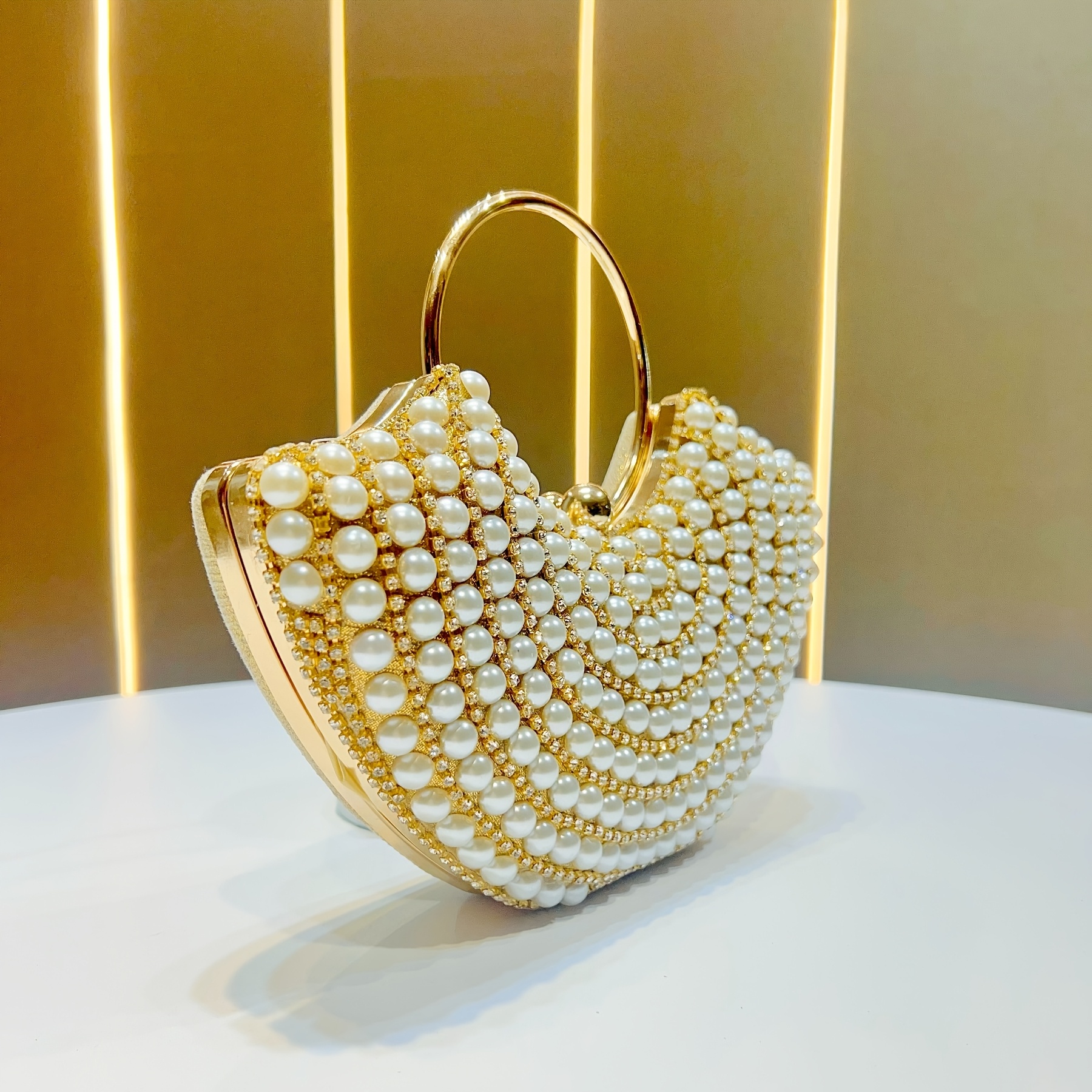 Elegant Women'S Pearl-Embellished Crossbody Bag with Detachable Shoulder Strap - Golden-Tone Metallic Strap, Beaded Detail, Versatile for Weddings, Daily Outings & Formal Events - Perfect Gift for Her, Wedding Accessory, Sophisticated Style, Pearl Embellishments