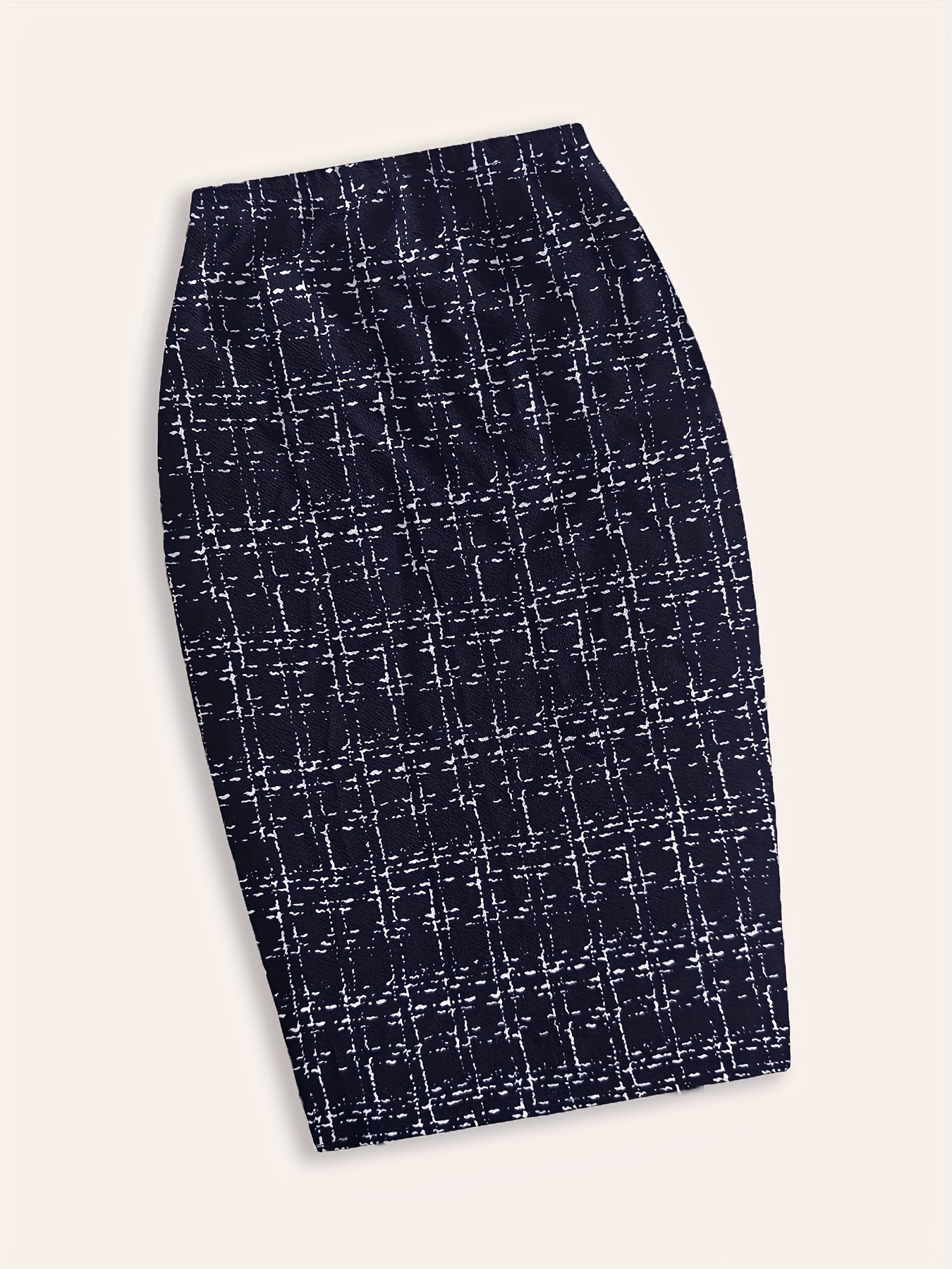 Elegant Women'S Striped Checkered Bodycon Mini Skirt High-Waisted,  Stretchy Polyester Blend, Machine Washable, Spring/Summer 2025 Collection,  Blac - Main Image