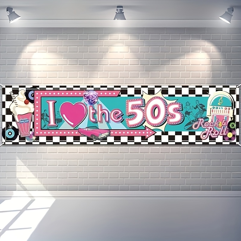 TEMU I The 1950s Party Banner—decorations With A Rock Theme From The 1950s, Featuring Vintage Fabric Style, Suitable For Showers, Birthday Parties,