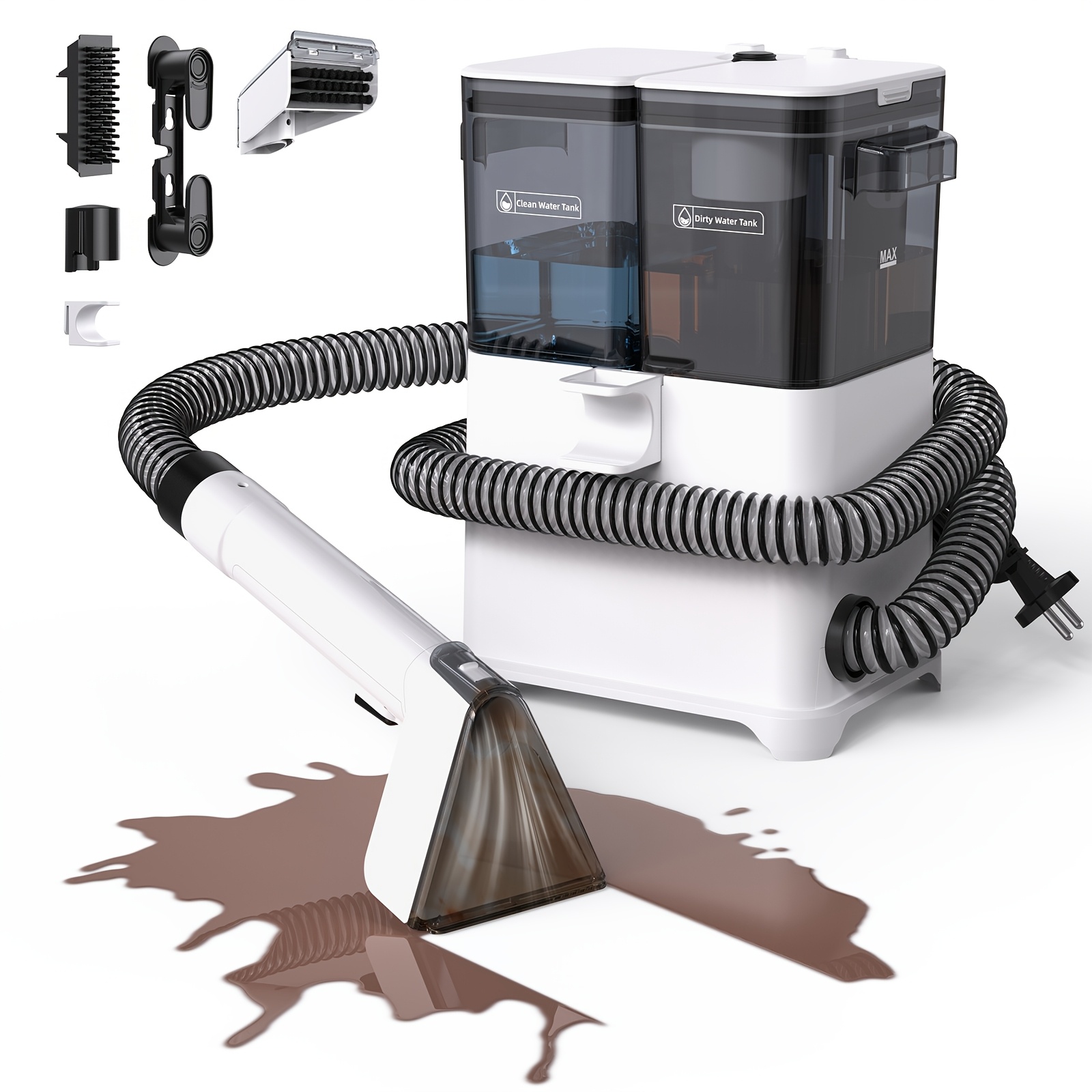 E-shop Lubluelu 18Kpa Fleckenentferner für Teppiche und Polster - 500W Tragbarer Polsterreiniger mit Sprüh, Bürsten- und Staubsaugerfunktionen,