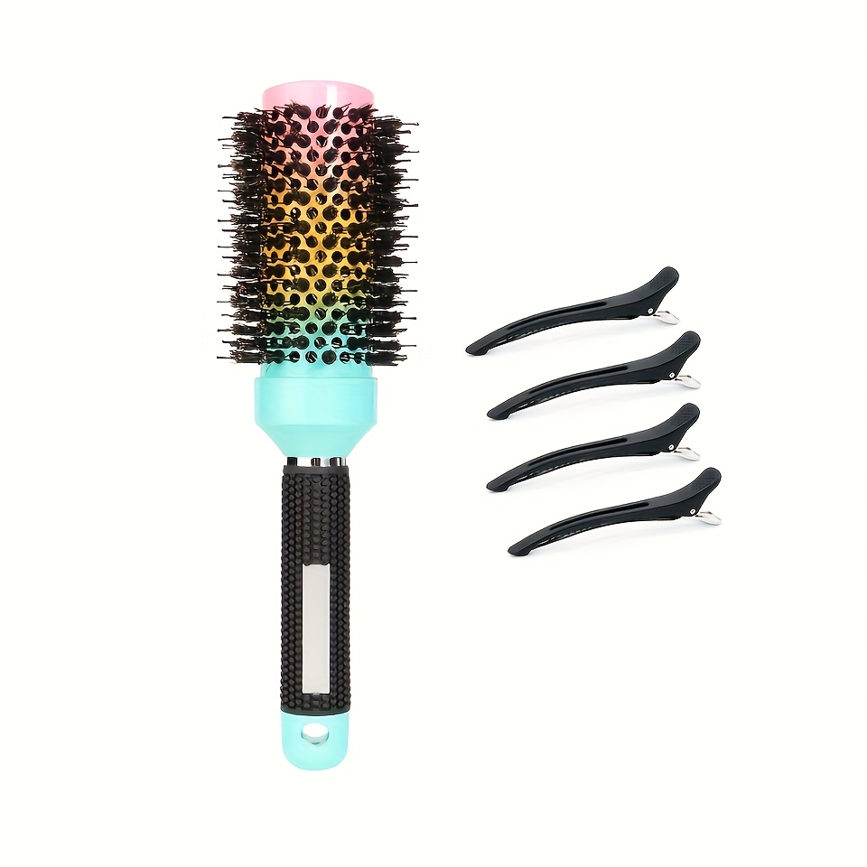Professional Round Hair Brush Thermal Ceramic And Technology, Bristle Brush For Blow Drying, Styling, Curling, - Includes 4 Clips