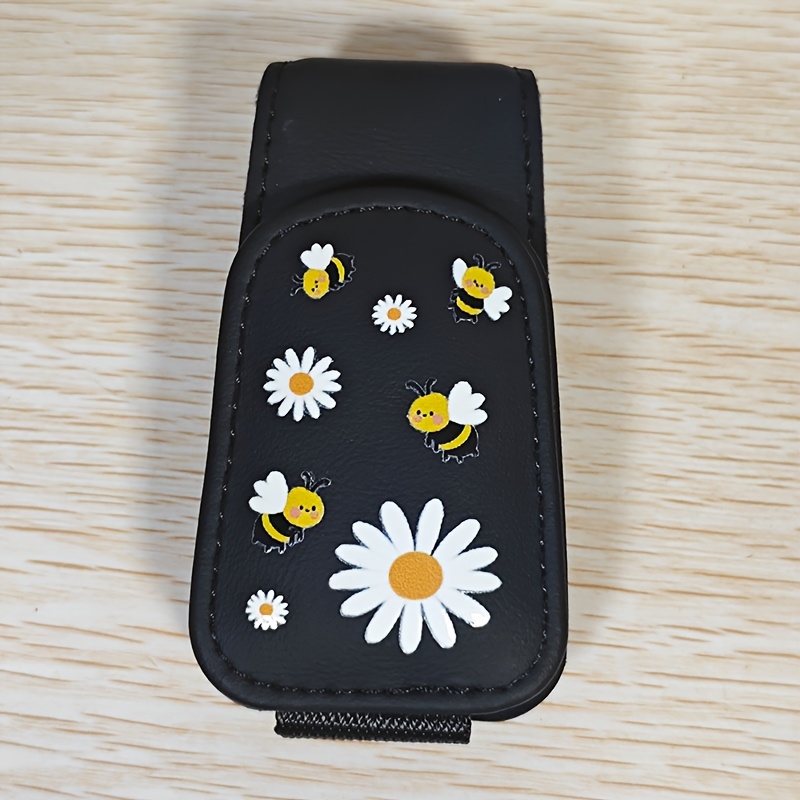 TEMU Bee And Daisy Design -one Magnetic Car Glasses Clip, Creative Sun Visor Holder Clip, Pu Material, Perfect For Car Interior Decoration, , Sturdy