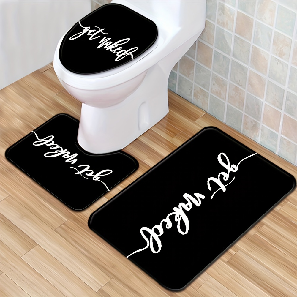 

1/3pcs, "get Naked" Bathroom Rug Set, Black And White, Includes Toilet Lid Cover And Bath Mat, Absorbent Non-slip, Home Decor