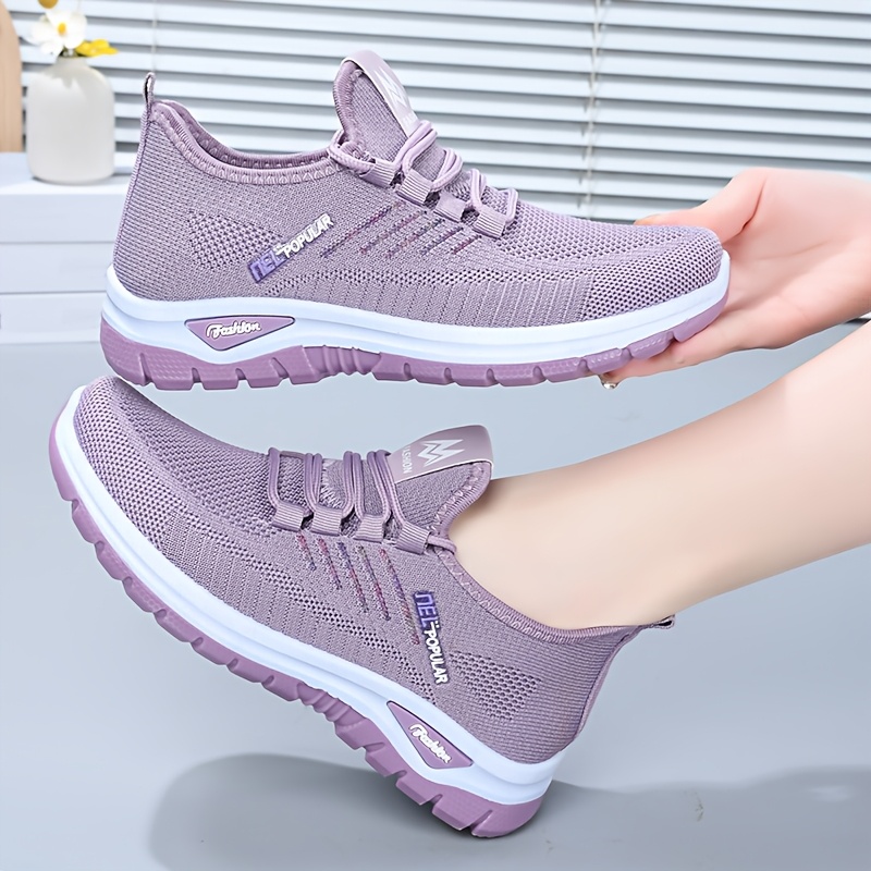 womens   sneakers breathable mesh with stripe accents sweat absorbent lace up   in pink purple versatile for   casual athletic wear   style breathable mesh sneakers Product details 4