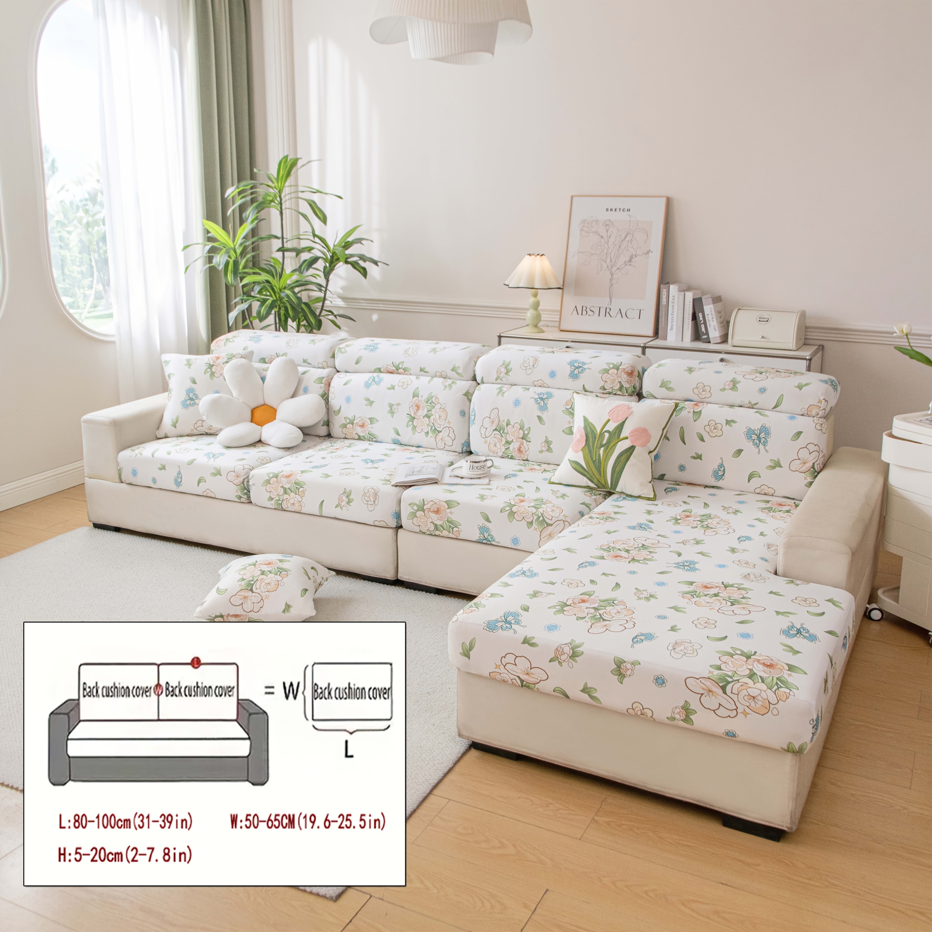 TEMU 1pc Cooling Summer Small Floral Jasmine Sofa Cover, Machine Washable And Hand Washable, Multi- Slipcover, Modern Minimalist Full-coverage Sofa
