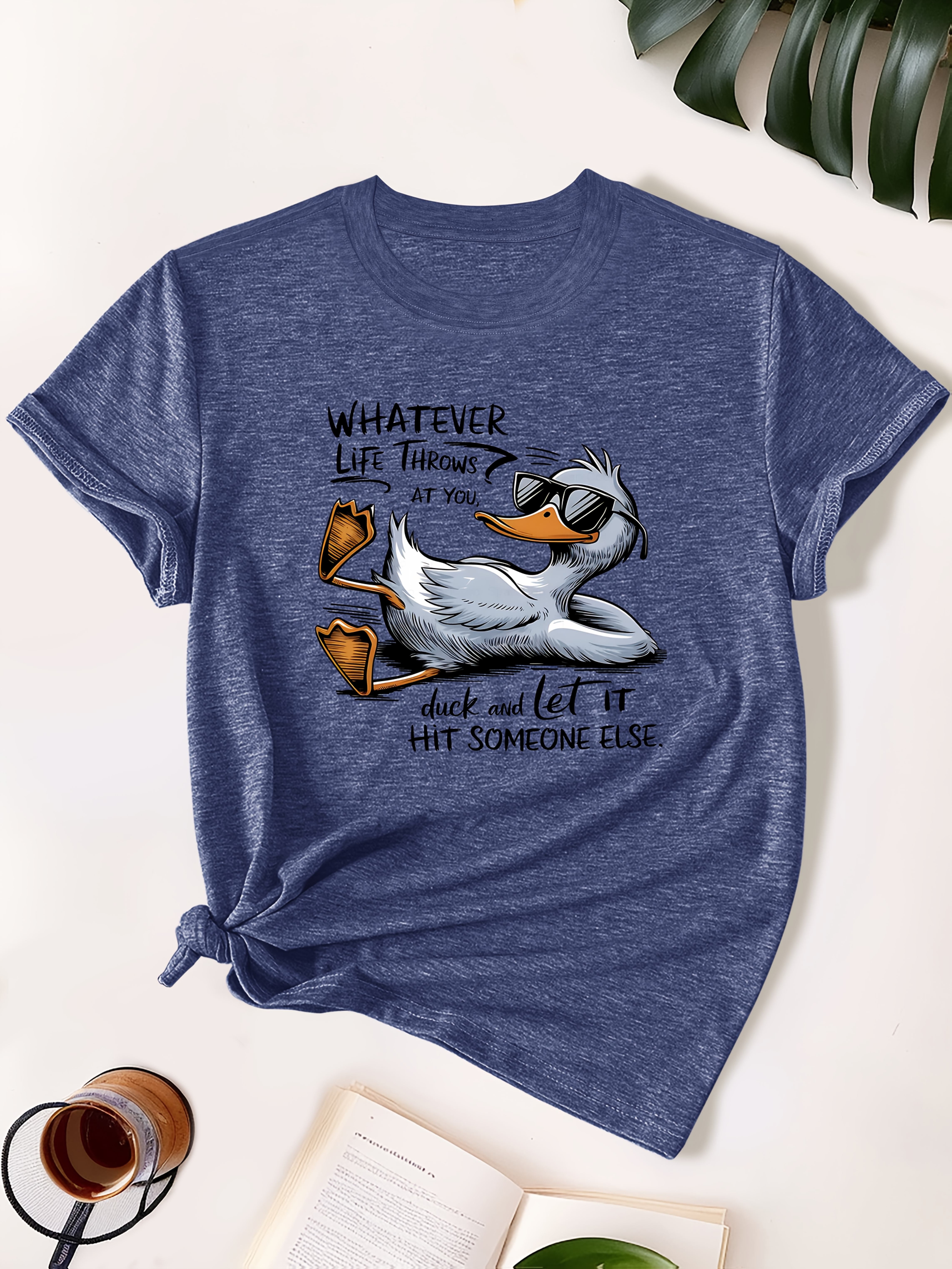 womens olive green casual t shirt with cute duck graphic humorous quote soft breathable fabric relaxed fit round neck short sleeve top for casual attire machine washable ladies t shirts Product details 8