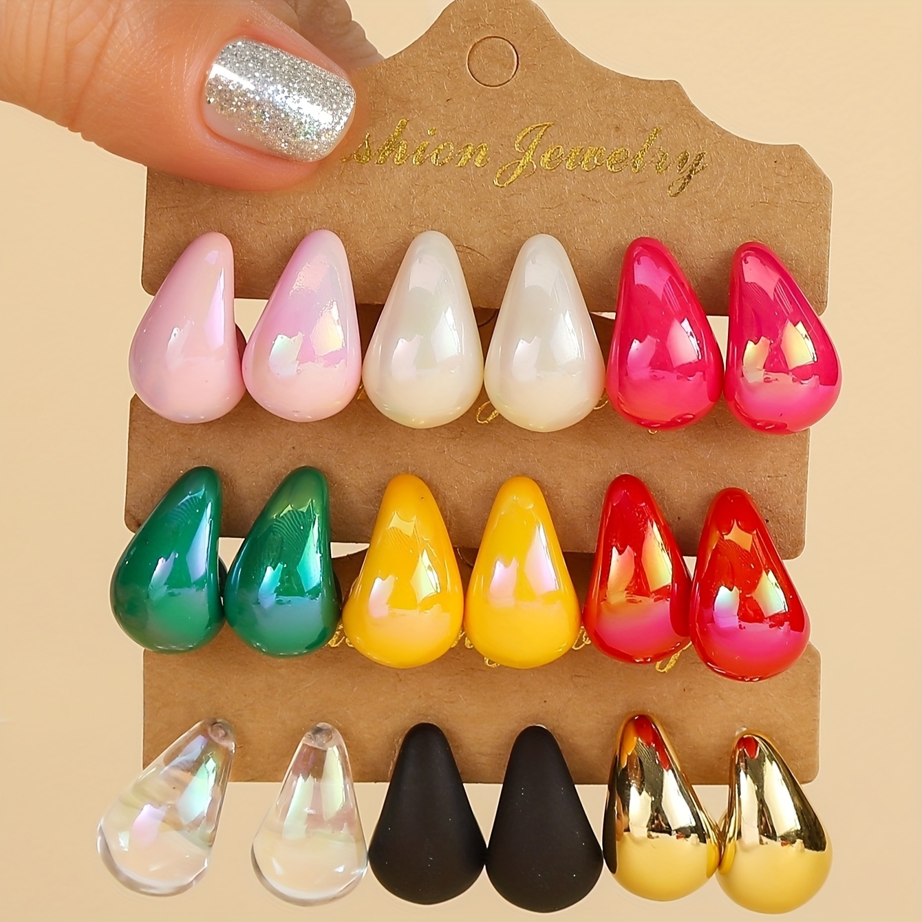 18pcs Vibrant Candy Colored Water Drop Earrings Set