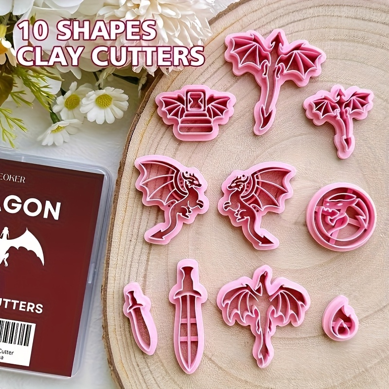 TEMU 10pcs Dragon Shaped Clay Cutters - Plastic Dragon Mold Suitable For Polymer Clay, Resin, Wax For Jewelry Making, Coin Roll & Sheet - Precise