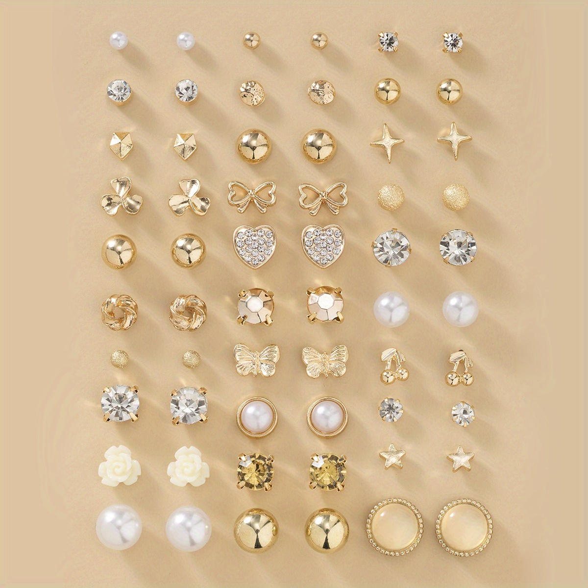 TEMU Un Ensemble de 30 Paires de Boucles d'Oreilles de Cœur avec Fleurs à Trois Pétales, Mignons Petits Cerisiers, Designs Non Répétitifs, Boucles