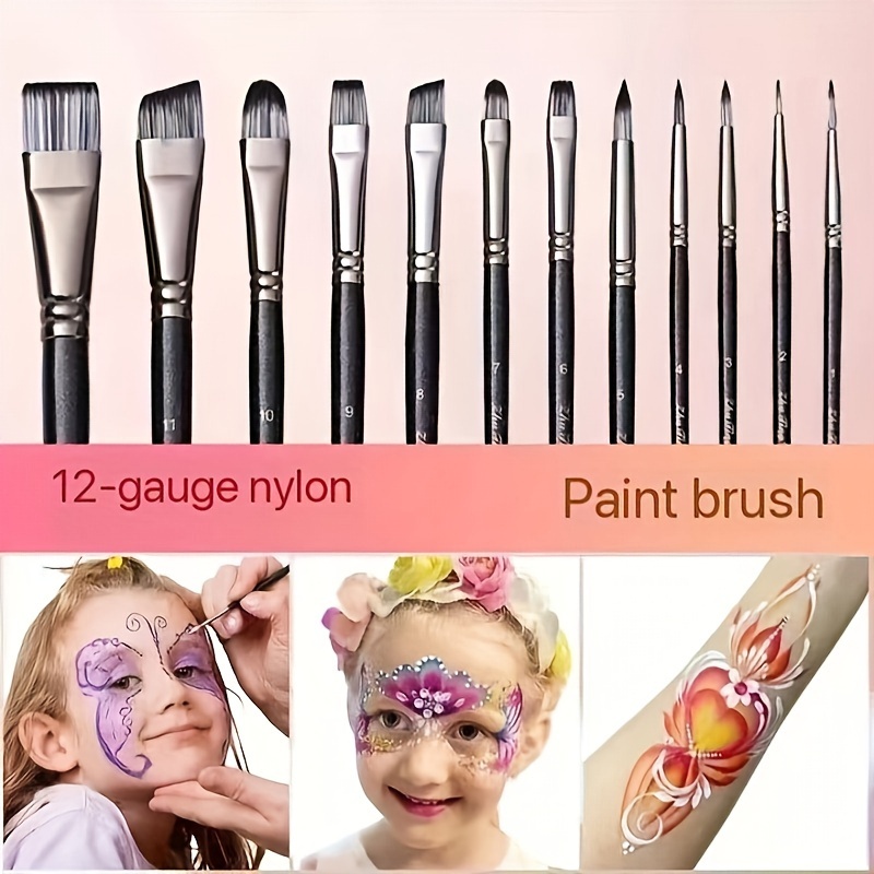 

12-piece Professional Face Painting Brush Set - Nylon , For Blending, , Watercolor & Fine Detail Work, Washable