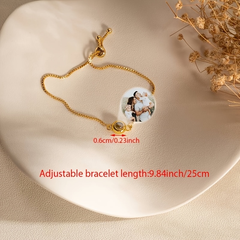 Customized 18K Gold-Plated Photo Projection Bracelet for Couples