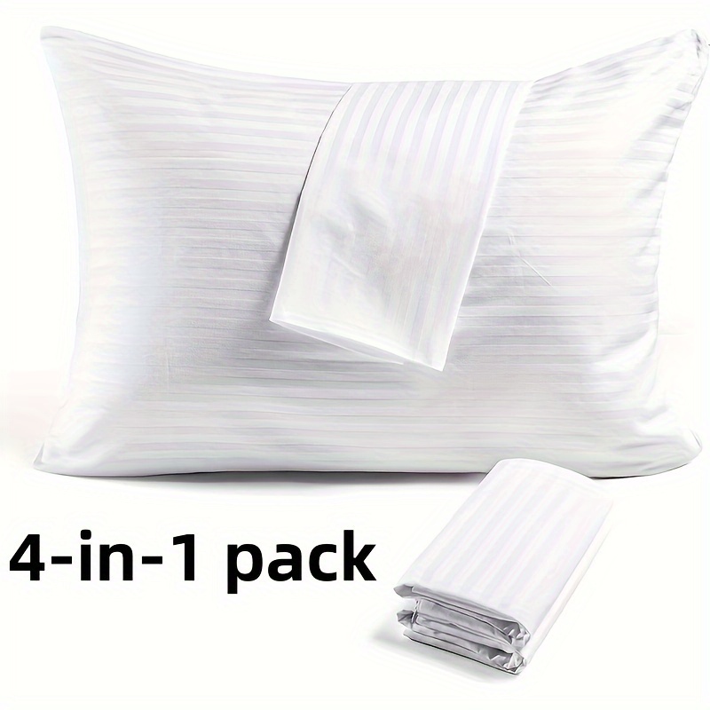 

[customer ] Quality - A Set Of 4 - Zippered Striped Pillowcase - Comfortable - Pillow Protector