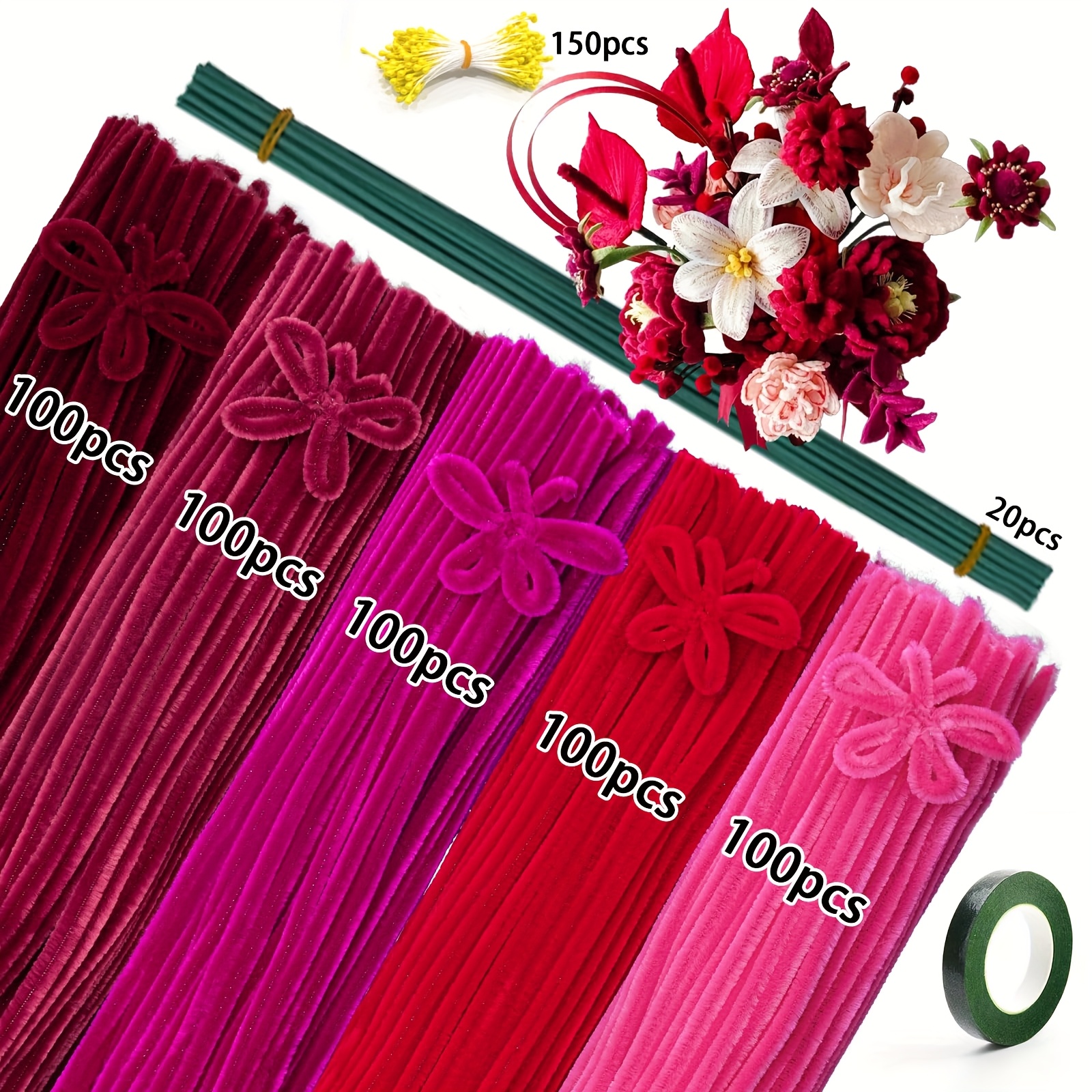 TEMU 671pcs Light Pink Plush Flower Bouquet - Valentine's Day, Mother's Day And Romantic Gift Handmade