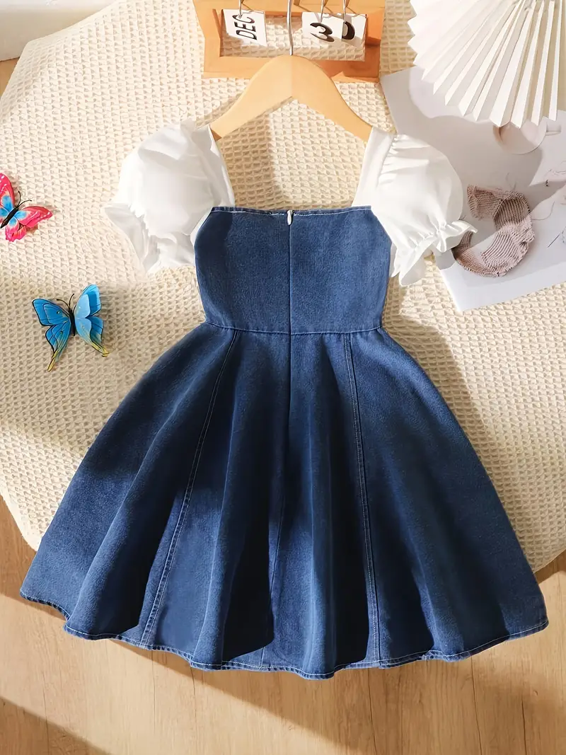 korean simple denim dress Summer Women Korean Style Retro Denim Dress Chic Backless Short Sleeve Waistline Double Breasted Stylish Ankle Length Dresses