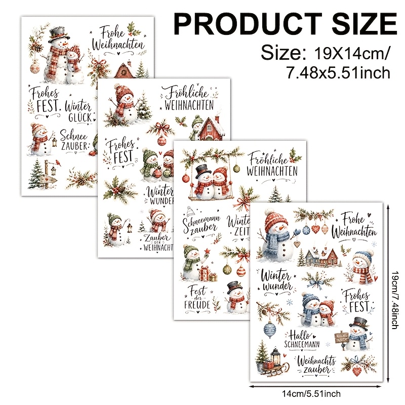 TEMU 4pcs, Retro Snowman German Christmas Pattern, Uv Dtf Waterproof Scratch-resistant Vinyl Material, Suitable For Crafts, Mugs, Bottles, Laptops,