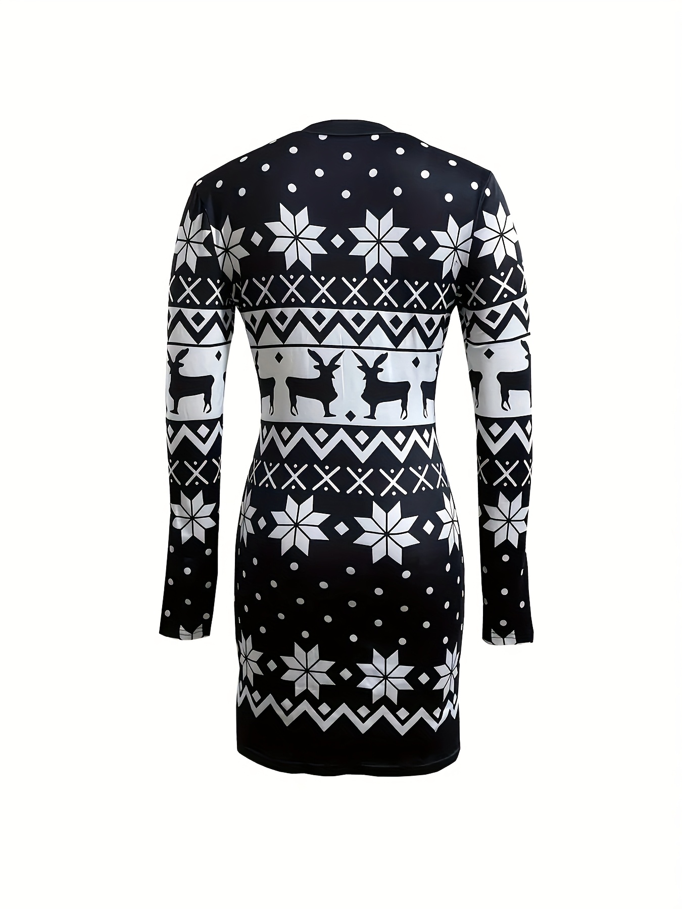 节日定向新款秋冬季圣诞元素圆领长袖女士包臀裙 商品详情 2