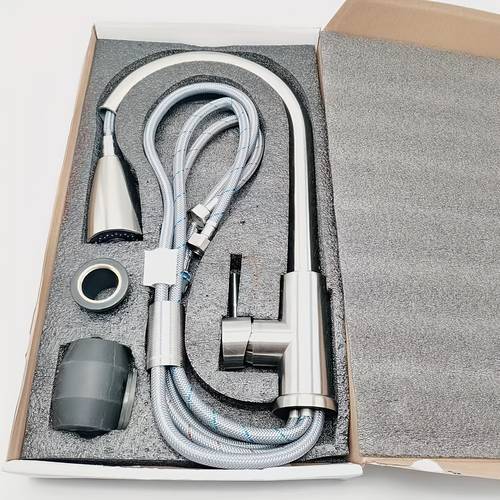 kitchen faucet with pull down and extendable function and spray ring with water pipe high arc classic stainless steel hot and cold adjustment ceramic core suitable for kitchen dining room van laundry