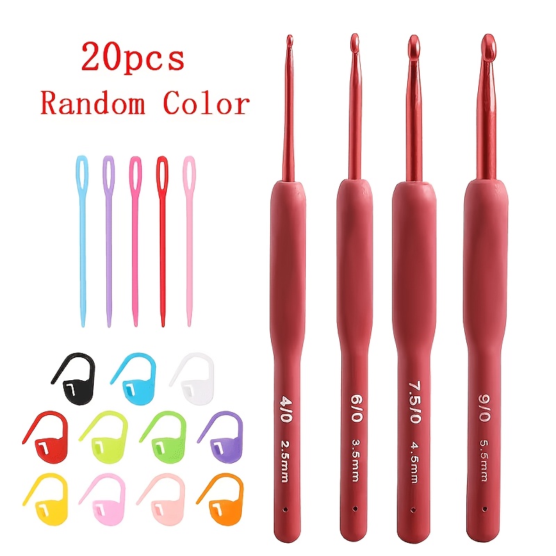 TEMU 20pcs Crochet Hook Set, Ergonomic Hooks (includes 4pcs Hooks 2.5-5.5mm And 5pcs Large Eye Needles And 11pcs Markers), Random Colors, Ideal For