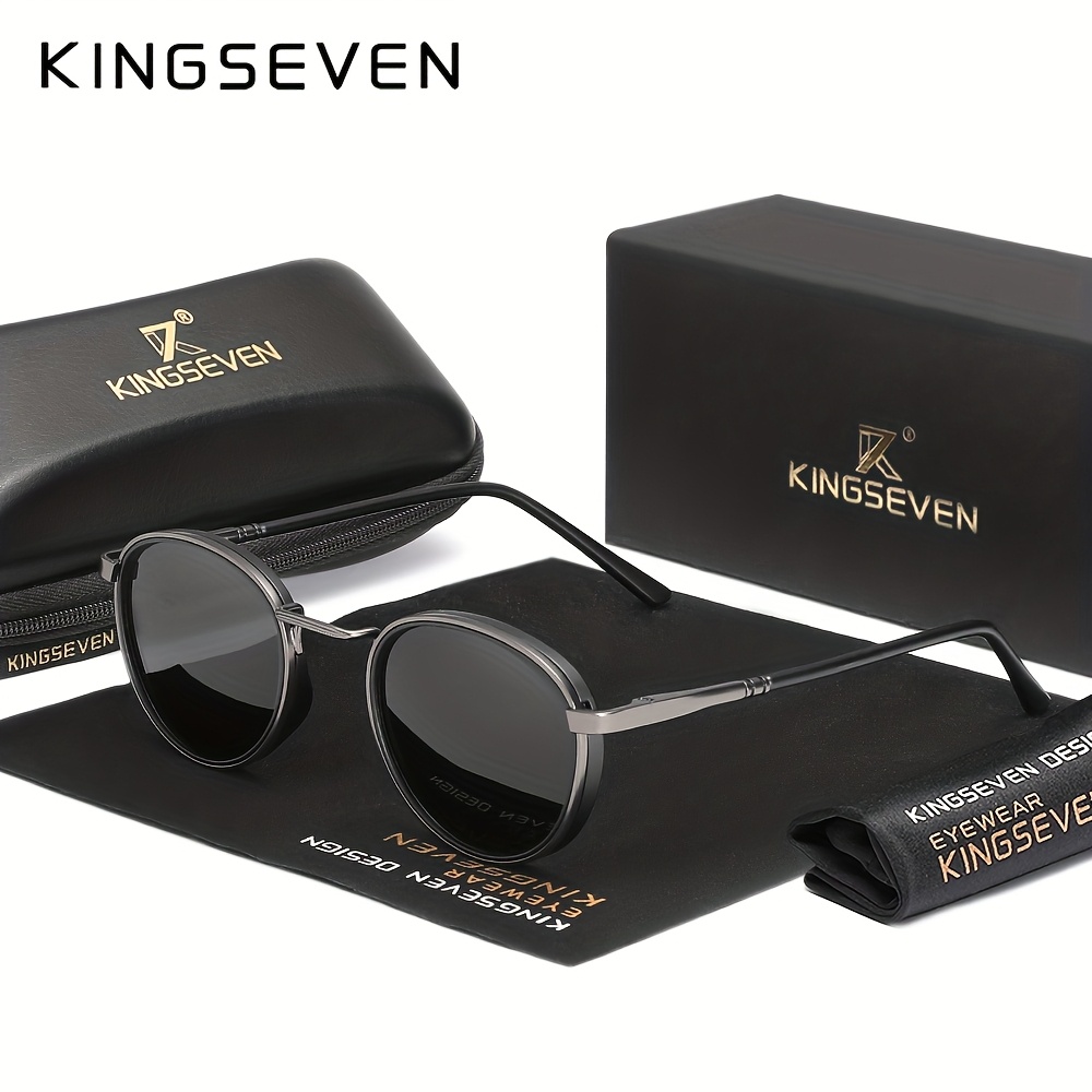 Image of Kingseven Men's Glasses - Stylish Round Frame Full-rim With Tac Lenses, , Perfect For, Parties, And Activities, Trendy Additions | Elegant Eyewear | Durable Eyewear