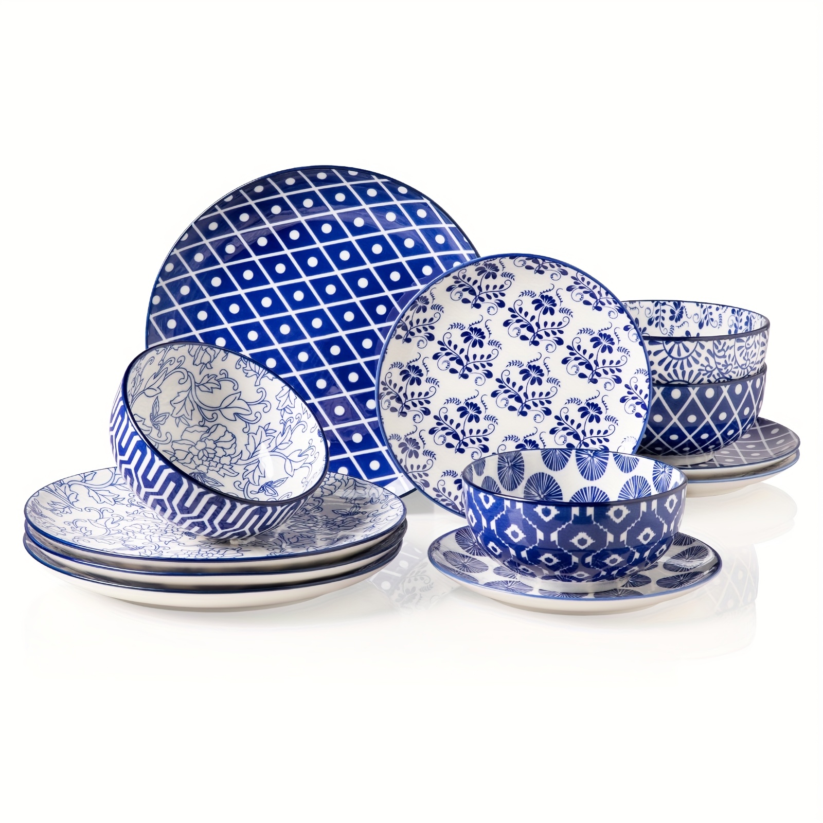 TEMU de vaisselle Sweejar un ensemble de plats et de pour personnes, comprenant 12 pièces en céramique artisanales très résistantes aux rayures. Ce