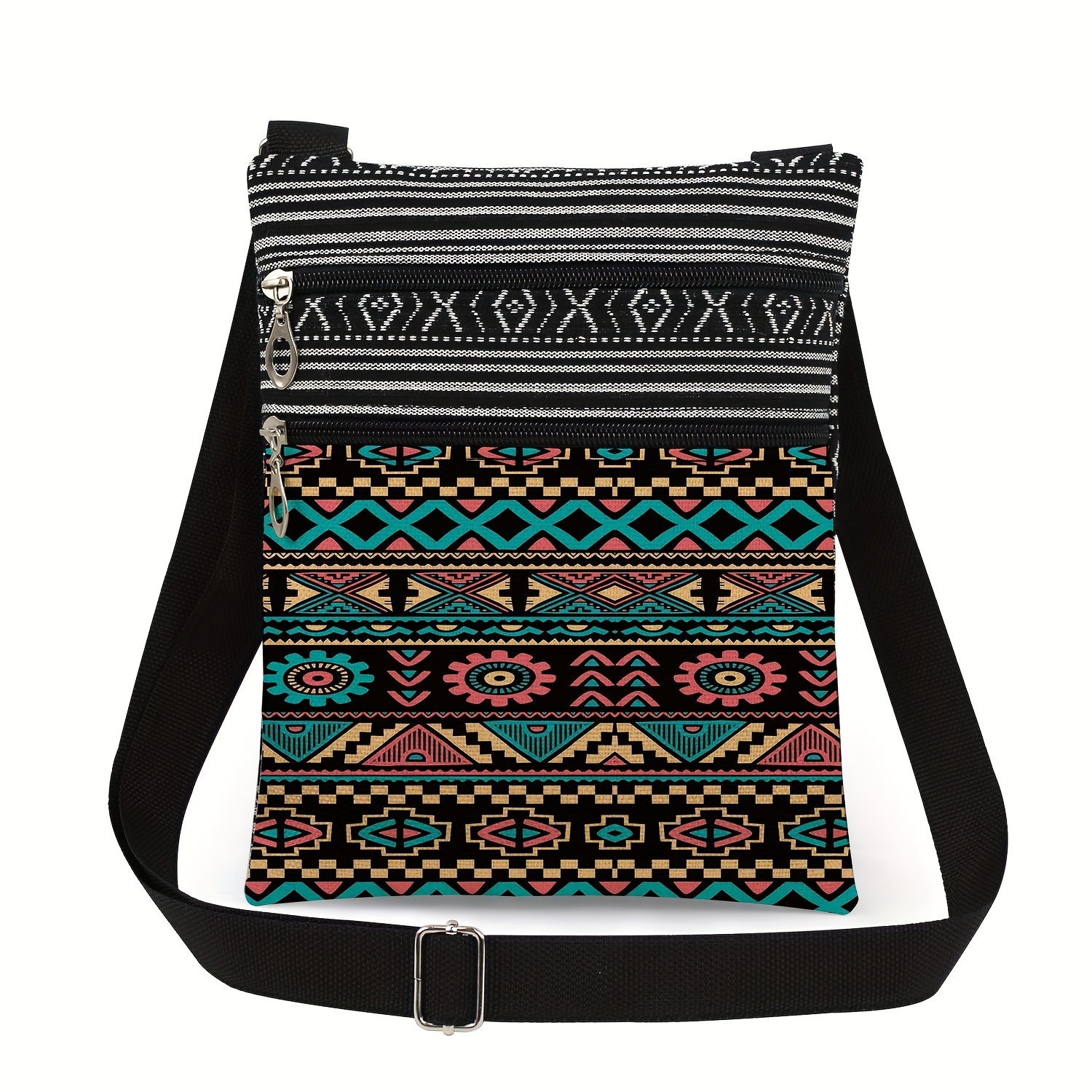 Boho-chic Geometric Print Handbag - Casual Travel For Wo , Durable Polyester, For Return