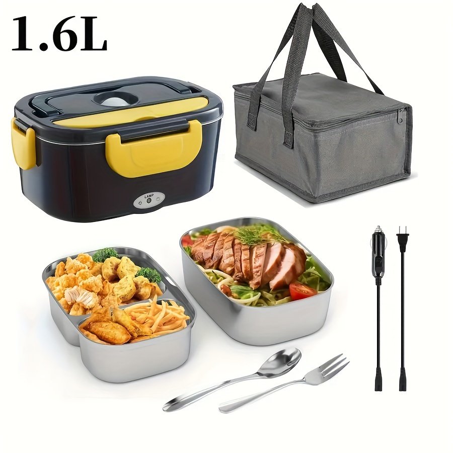 

3-in-1 Electric Lunch Box - Heater, Portable Food Warmer, Leakproof, Lunch Box For Car/home/trunk, 1.5l Removable Stainless Steel Container, Tableware, Meal Bag