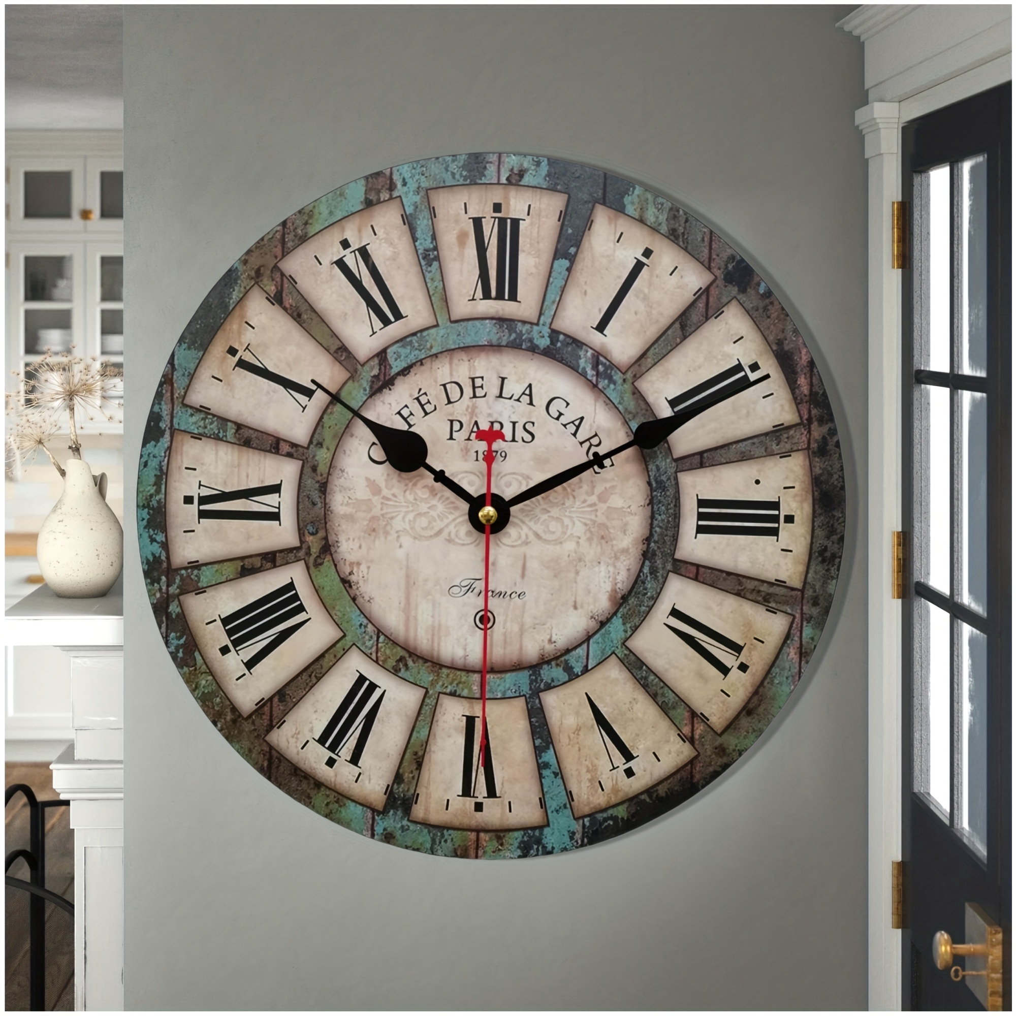 

Retro Farmhouse Home Decor Clock, Interior Decoration Silent Clocks, Rustic Country For Kitchen, Bedroom, Living Room, Office, Vintage Decorative