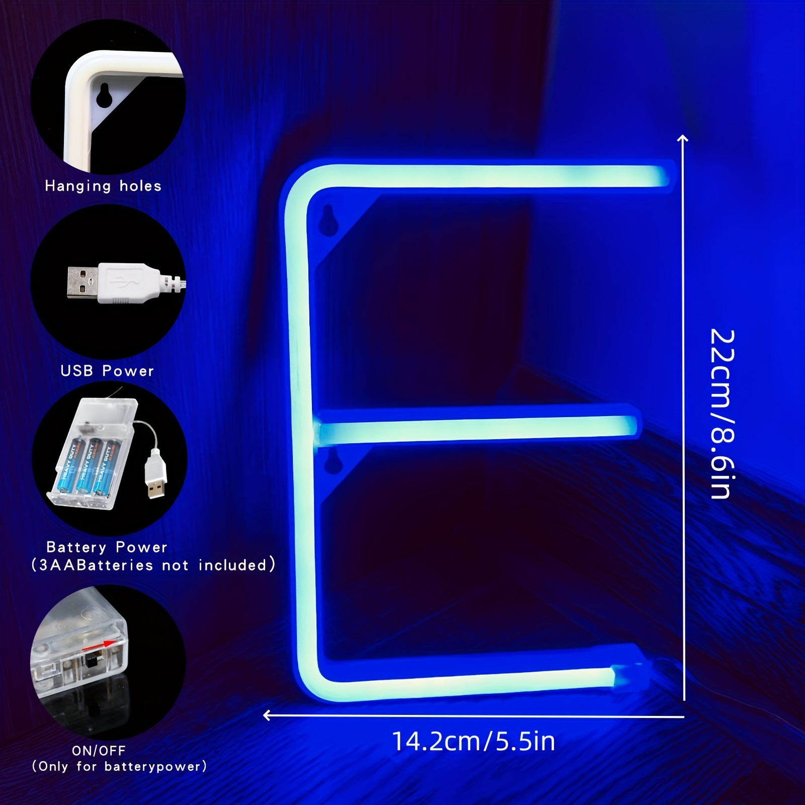 Luces de letras LED de neón, tienda grande luces de letras azules con  batería o luces de letras luminosas alimentadas por USB, decoración de  pared
