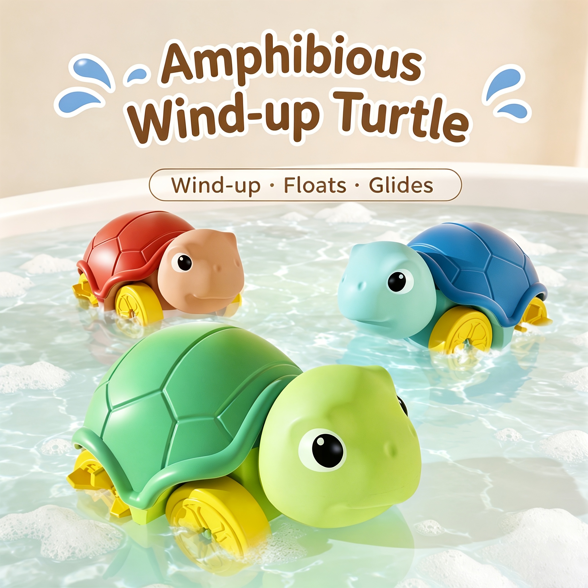 Children's Wind-Up Turtle Toy Car for Bath Play