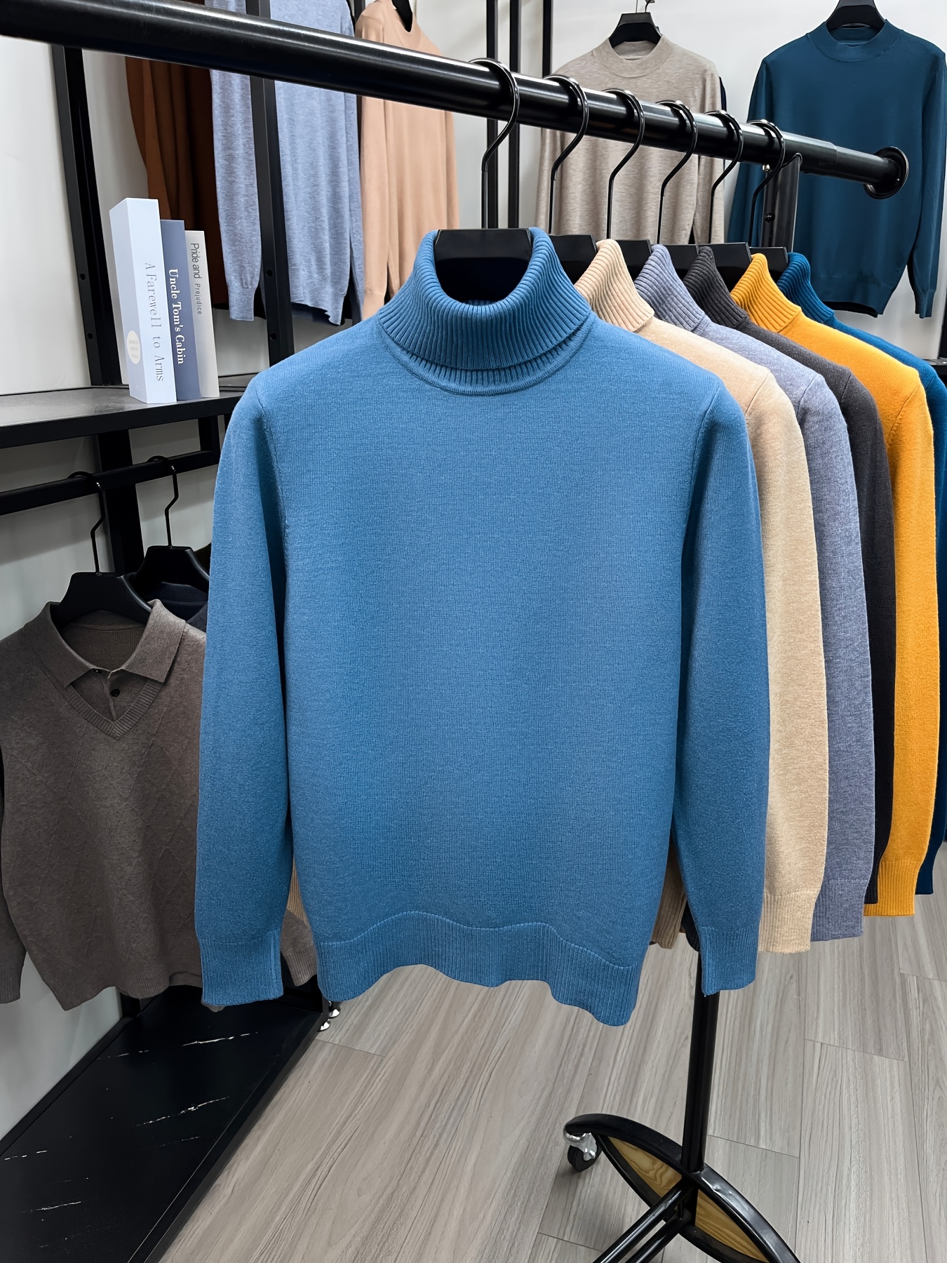 [Wading Whale OBM] 1 pull en tricot pour homme, printemps/automne, style Old Money, couleur unie rayée, col montant, manches longues, pull en tricot pour homme, pull rayé décontracté et élégant, idéal pour le printemps et l'automne