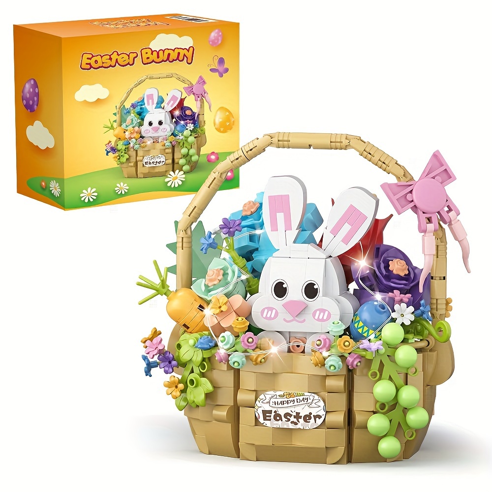 

Cute Easter Bunny Building Block Set, Rabbit Flower Basket Building Block Toys, Easter Gift For Girl 10-14, Mini Brick 565 Pcs