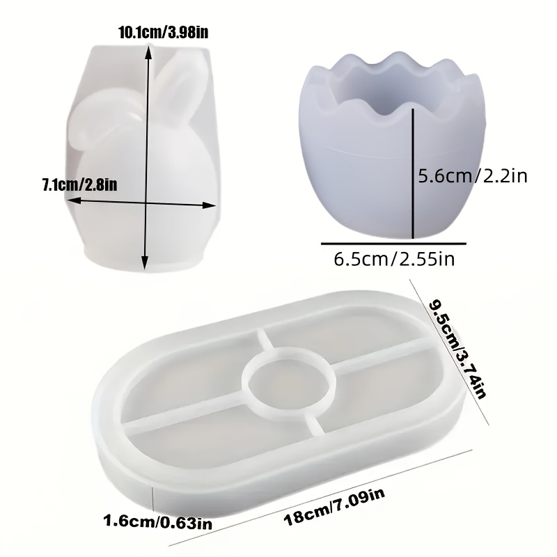 3pcs Easter Decoration Silicone Mold Set - Eggshell, Oval Tray And Rabbit Shape - Diy Candle Making Tools And Plaster Craft Kit
