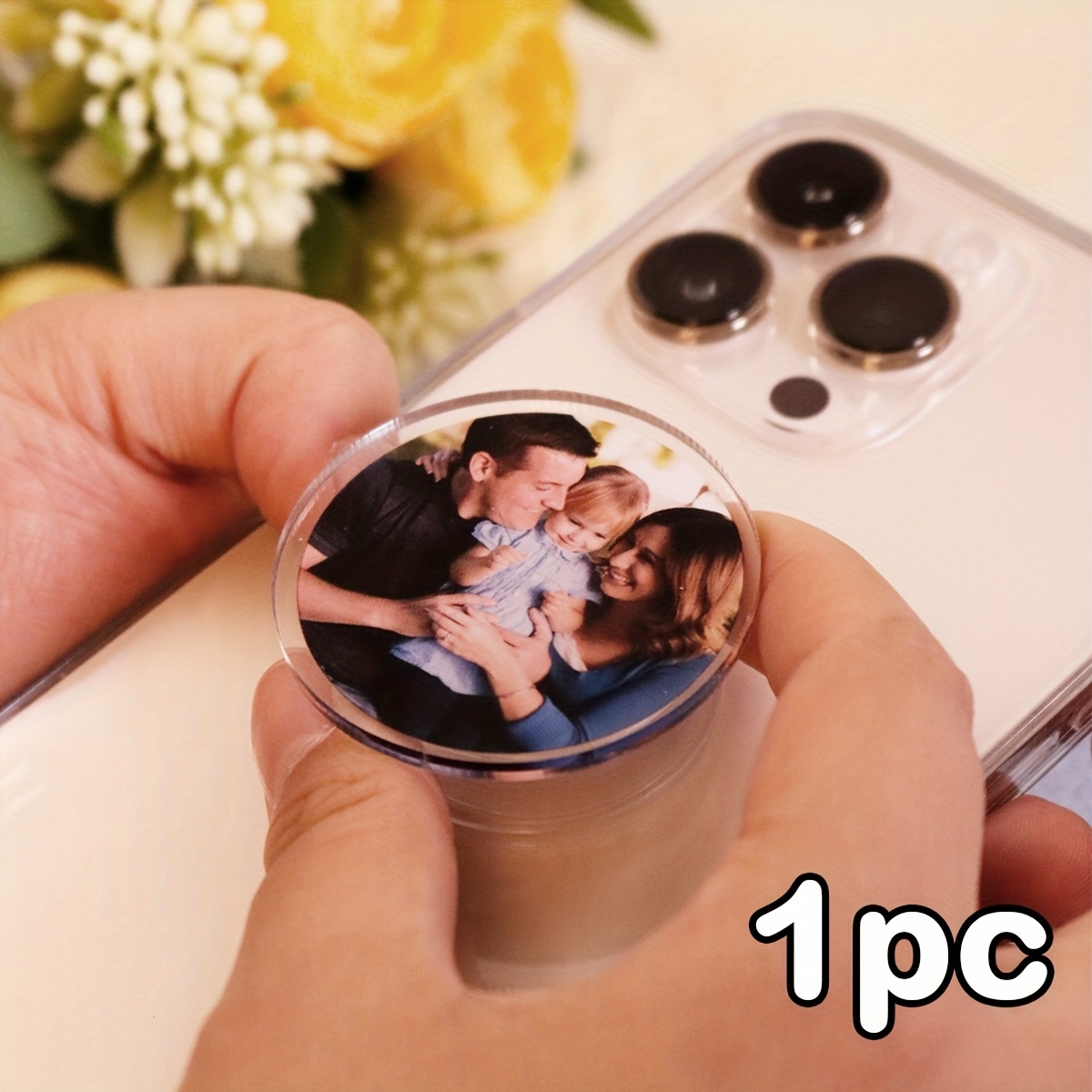 TEMU Custom Photo Retractable Phone Grip Personalized Round Telescopic Air Cushion Phone Holder Portable Lazy Stand Custom Gift For Family Couple