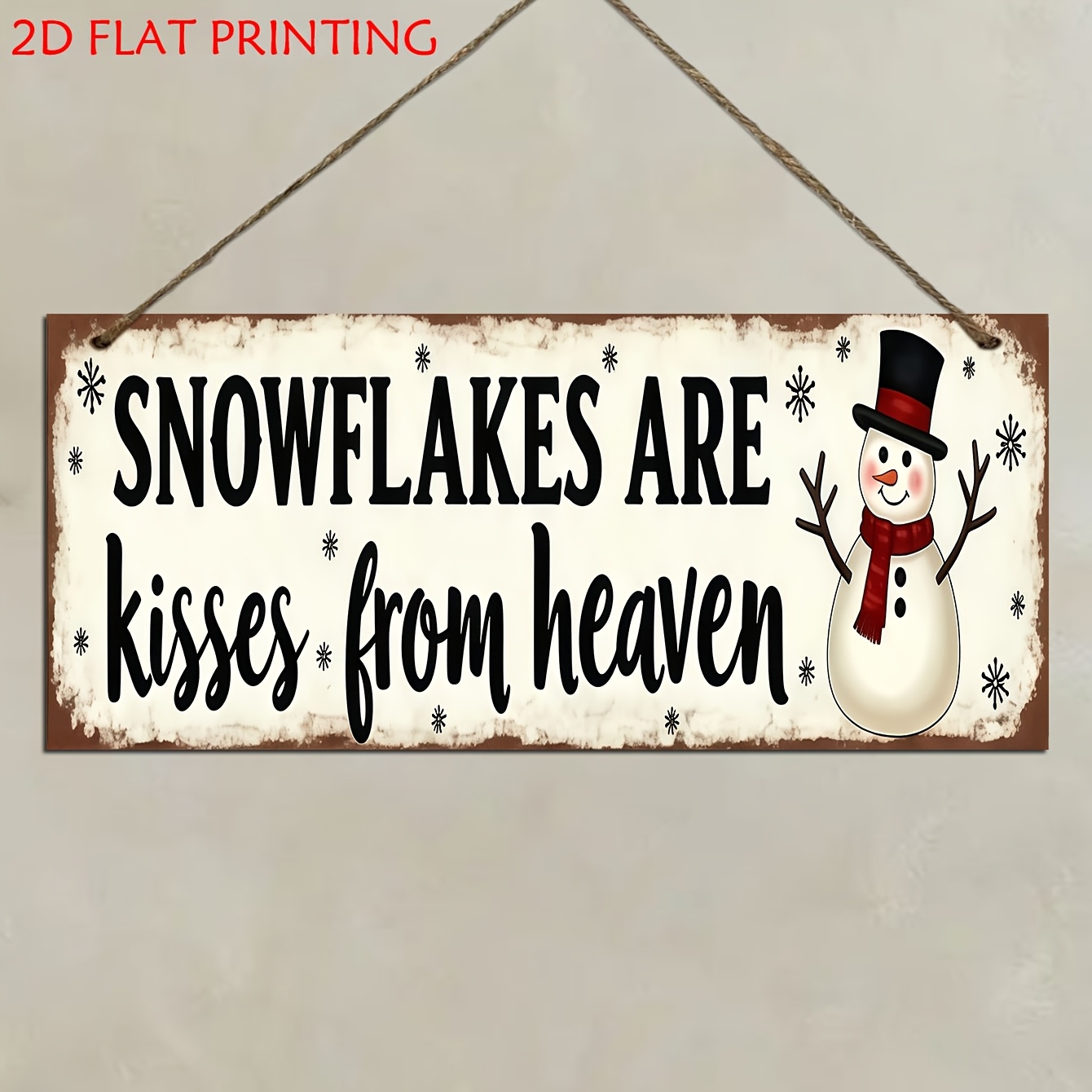 TEMU 2d Flat, 1pc Wooden Decorative Sign And Plaque, "a Kiss From Heaven" Snowflake Wall Decor, Suitable For Homes, Yard, Porch, Office, Bar,