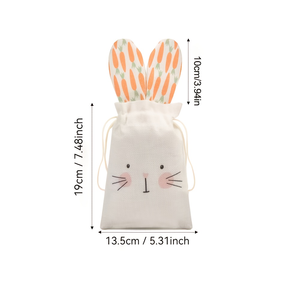 7pcs of Easter Bunny Ears Linen Drawstring Bags, Drawstring Gift Bags,  Creative Carrot Ears Gift Bags Souvenirs, Suitable for Small Gifts,