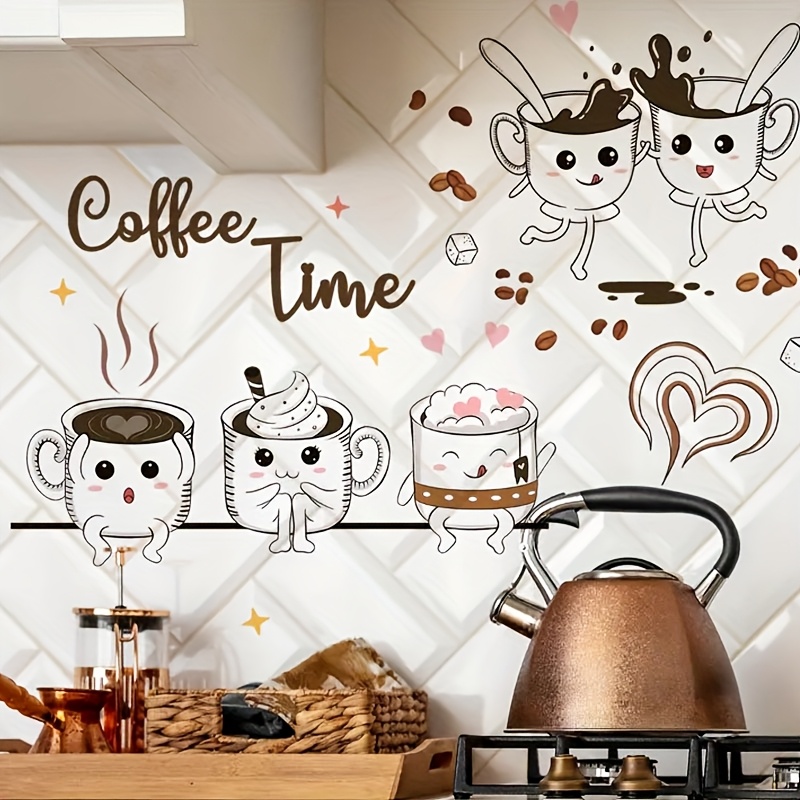 Coffee Cup Coffee Time Wall Sticker Background Wall Decal For Living Room Dining Room Kitchen Decor Removable Pvc