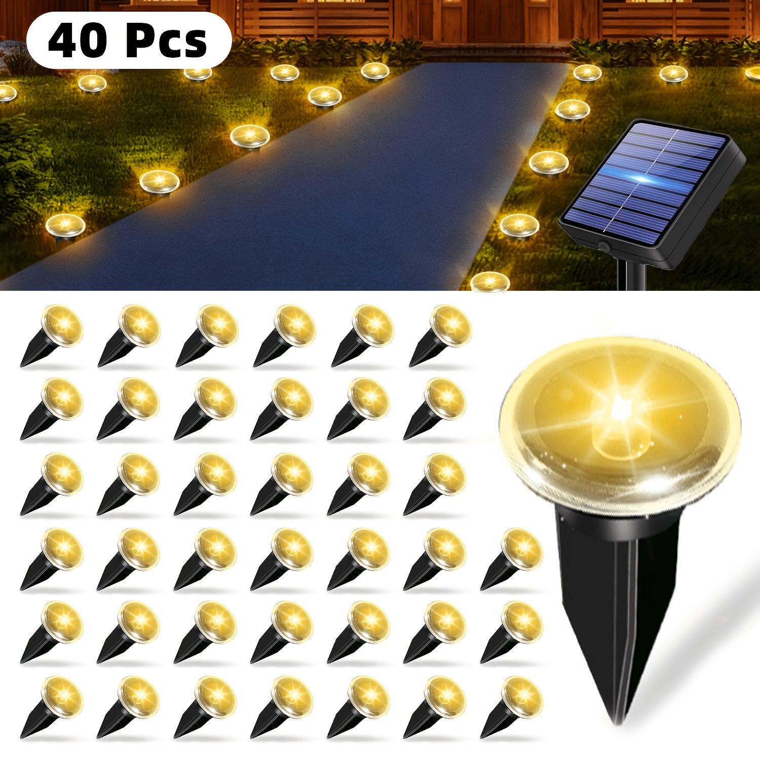E-shop 40/30/20/10 Stück Solar Gartenleuchten für den Außenbereich, 12 Auto - Ein/Aus Garten Terrassenleuchten für Gärten, Camping, Balkone, Gehwege,