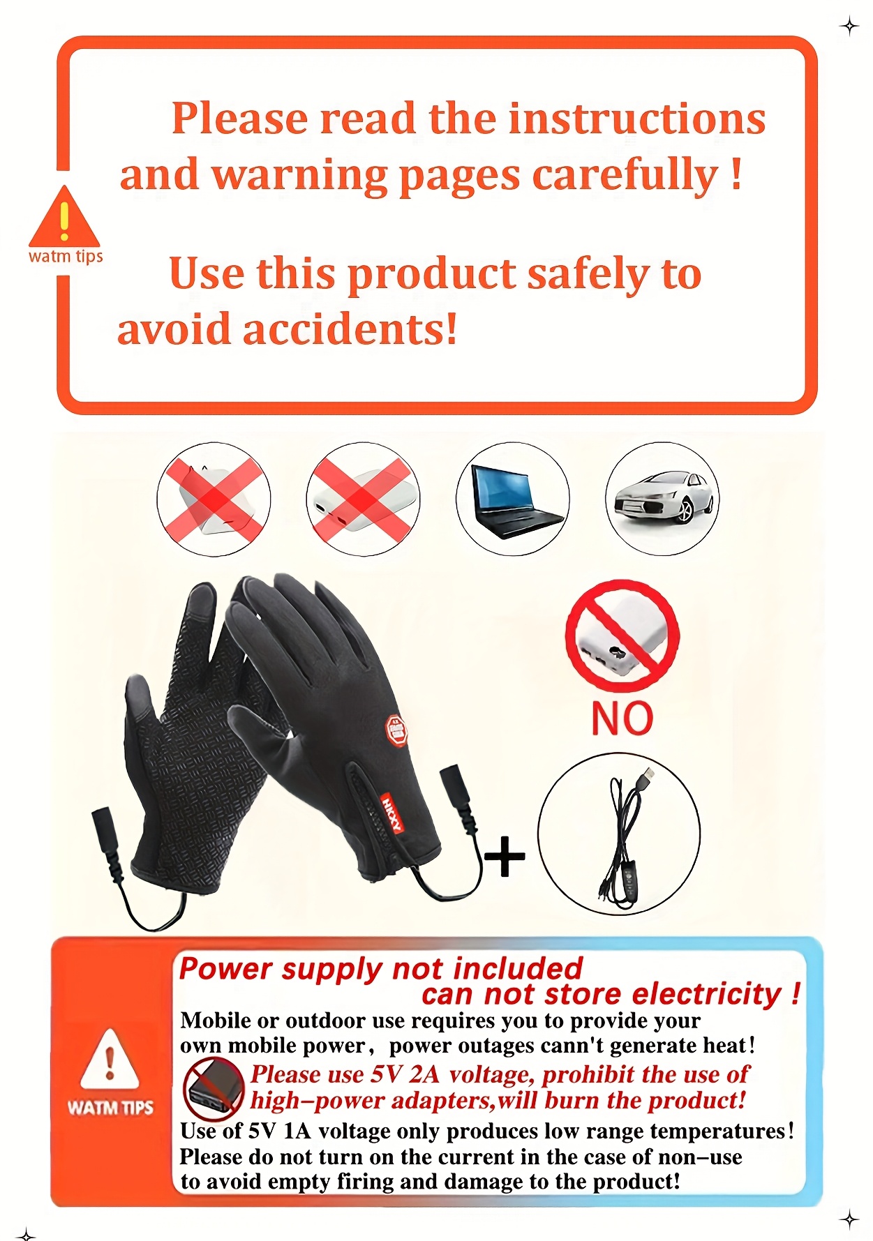 USB Heated Gloves with 3 Temperature Settings, 5V 2A, Touchscreen Compatible, Hand Washable, Woven Polyester, Intelligent Temperature Control, Winter Warmth, No Battery Required