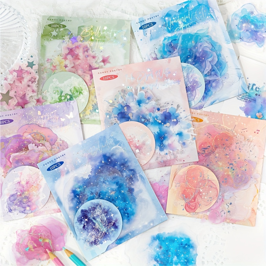 

10pcs/ Pet 3d Watercolor Smudge Stickers