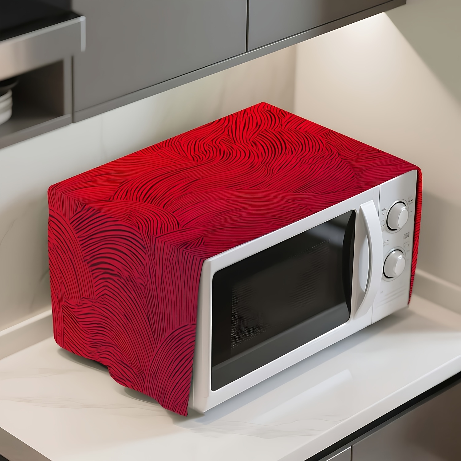 TEMU Housse de Micro-ondes Universelle Compatible avec la Plupart des Micro-ondes - Housse de Moderne et avec Panneau Décoratif, Installation Adaptée