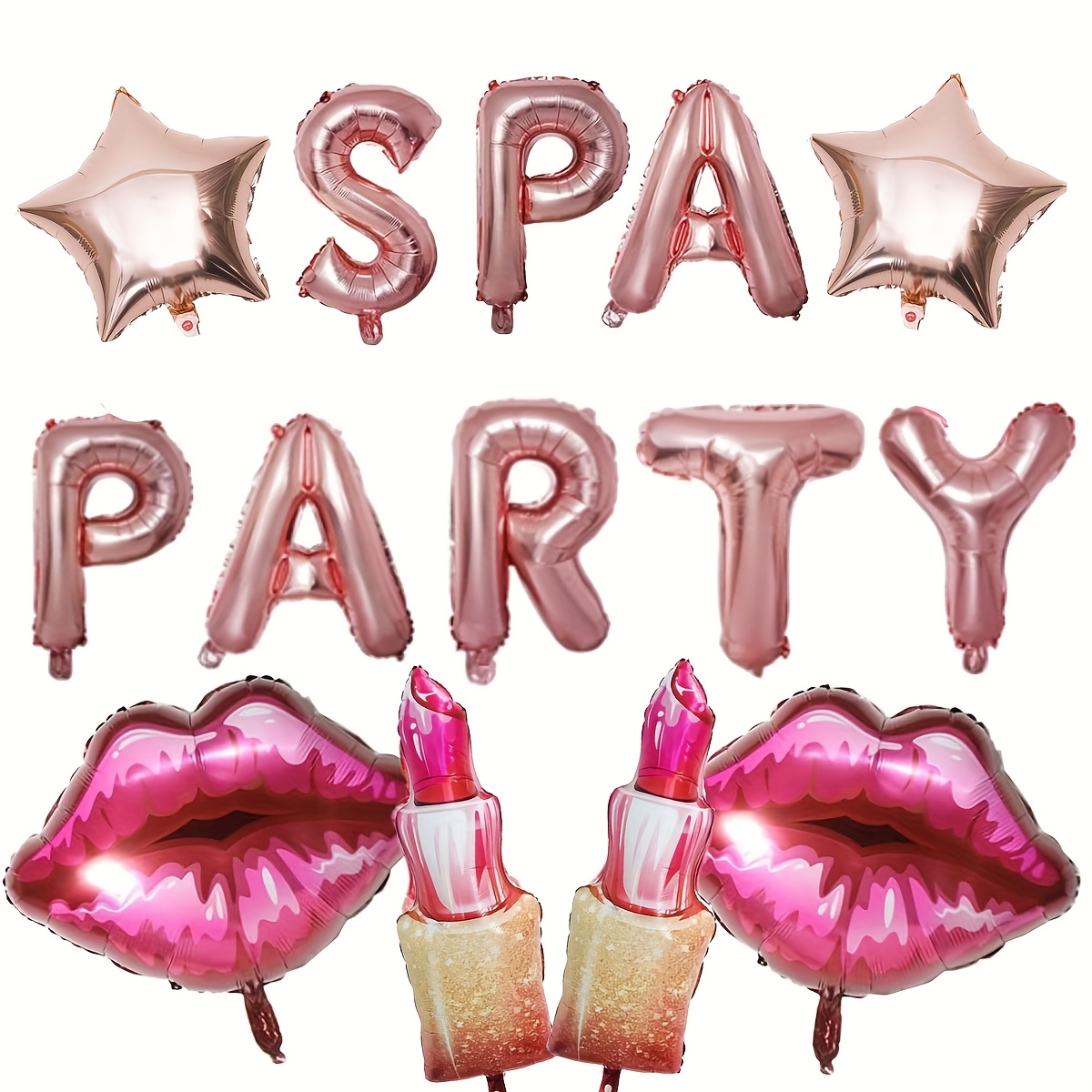 14pcs Spa Party Decorations Balloons - Pink & Golden Star-Shaped Balloons, Lip-Shaped Balloons with Candles, Reusable Aluminum Film, Perfect for Bridal Showers, Birthdays, And Summer Parties, Party Decoration | Star Balloons | Reusable Balloons, Spa Party Decorations, Halloween Decorations, Christmas Decorations