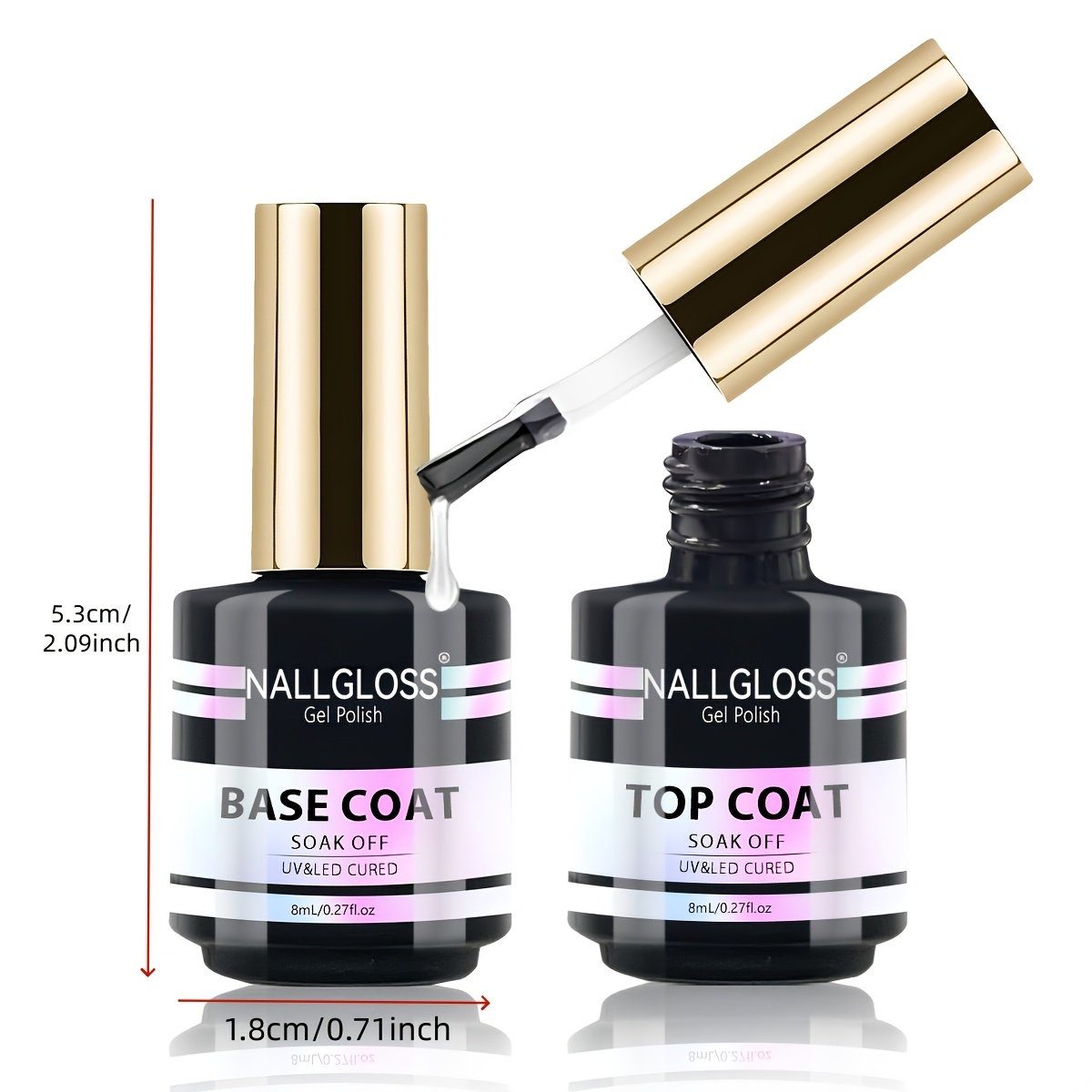 Image of 2pcs No-wipe Gel And Base Coat Set - Shiny End And Long-lasting, Soak-off Led Nail Lamp Gel Base End Nail Art Design Manicure Gifts For Women