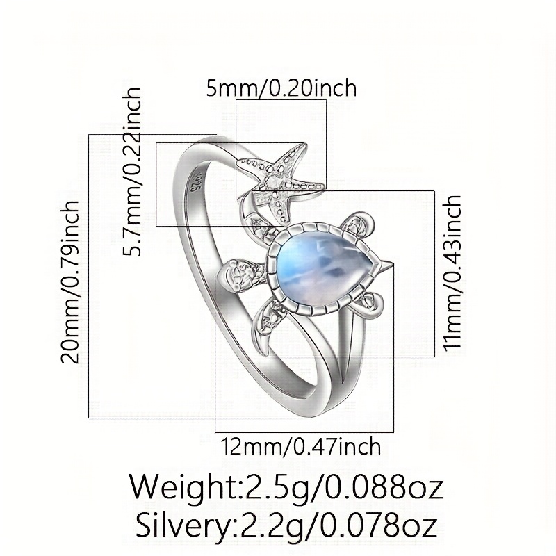 Moonstone Turtle Star Opening Ring S925Silvery 2.5g