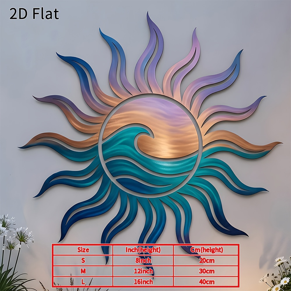 2d Flat, 1pc Wave Metal Wall Art- 2d Rustic Coastal Metal Decor Sign, Waterproof Outdoor Indoor Wall Hanging For Garden Patio Home, Elegant Gift, 2d Flat