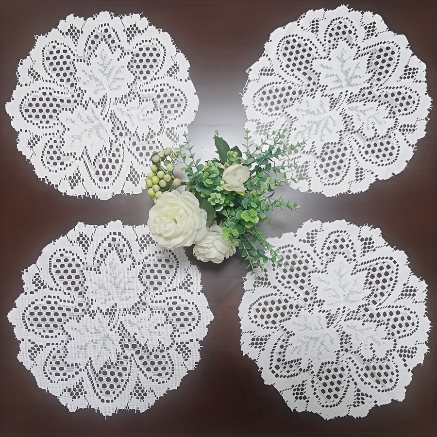 1/2/4pcs White High-end Braided Lace Placemats Round Lace Leaf Pattern Rectangular Polyester Placemats For Restaurant Decoration Cover For Bedside Table And Photo Props - Easy To Clean And Store